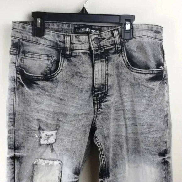 Legendary Status Black Gray Distressed Mens Jeans Size 30 Waist Long Pants - Picture 1 of 3